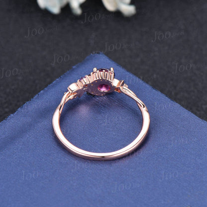 Round Ruby Amethyst Cluster Wedding Ring Moon Star Amethyst Promise Ring February Birthstone Jewelry Gifts Women Unique Asymmetrical Rings