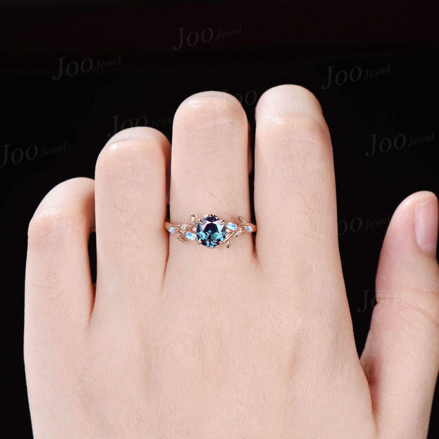 1ct Nature Inspired Round Cut Color-Change Alexandrite Moonstone Engagement Ring June Birthstone Jewelry Anniversary/Promise Gift for Women