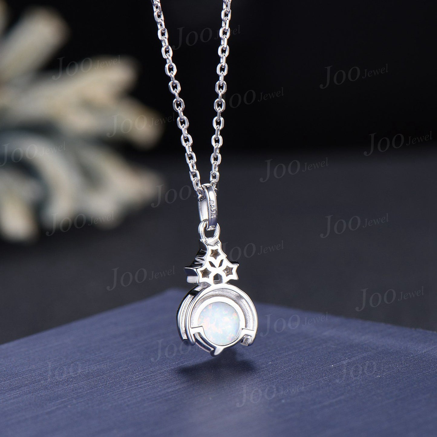 Dainty Opal Moissanite Necklace Sterling Silver Star Moon White Opal Pendant Cluster Bridal Necklace Art Deco Women Vintage Anniversary Gift