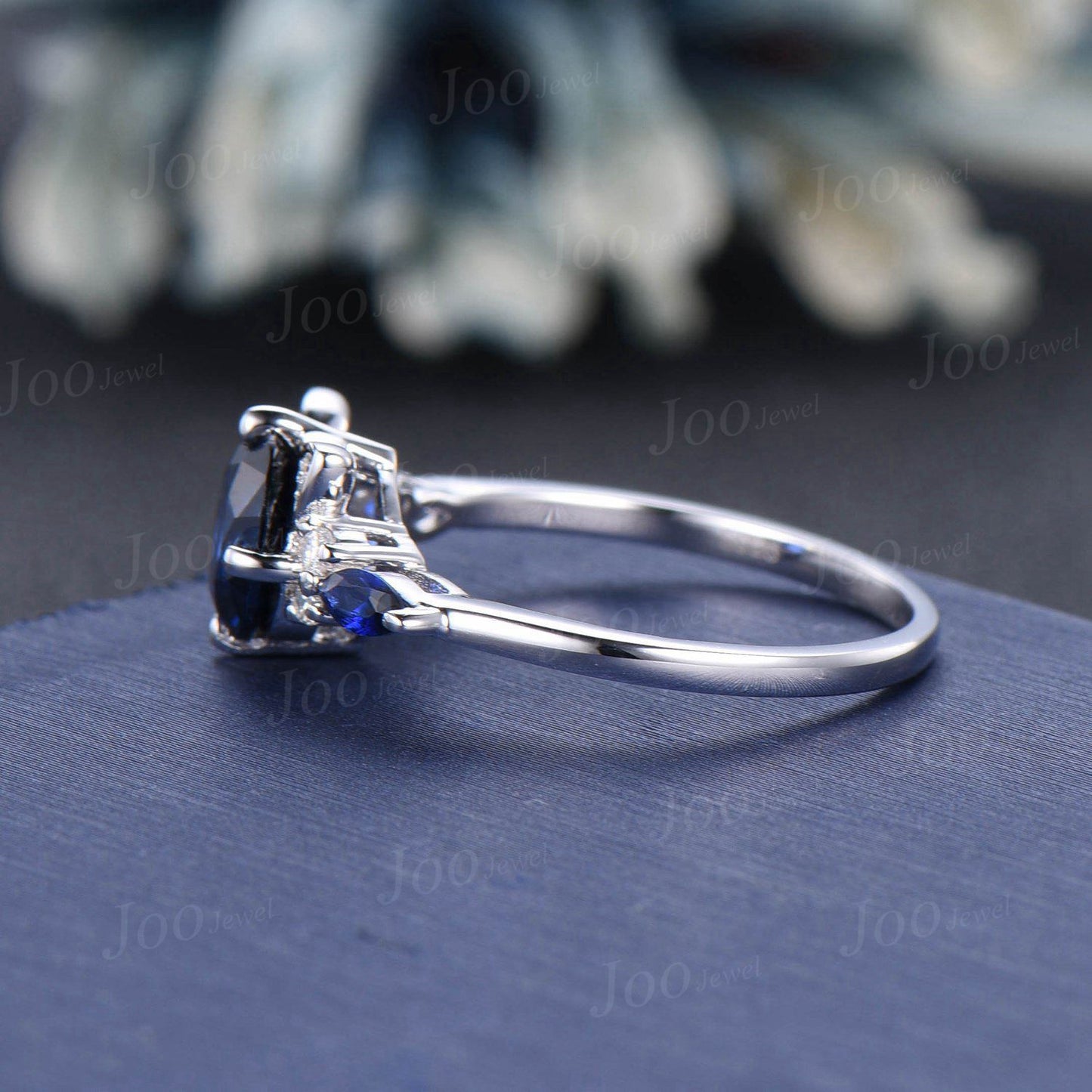 1.2ct Round Blue Sapphire Emerald Ring Peekaboo Kitten Cat Engagement Rings Vintage Sterling Silver Dainty Promise Ring Gifts for Daughter