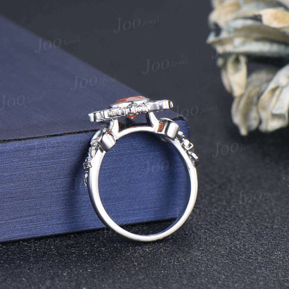 6mm Round Cut Natural Sunstone Sun Engagement Ring Unique Celestial Wedding Ring Moon Star & Sun Genuine Sunstone Jewelry Proposal Ring Gift