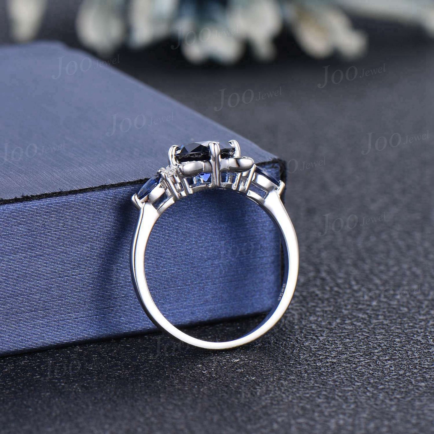 1.2ct Round Blue Sapphire Emerald Ring Peekaboo Kitten Cat Engagement Rings Vintage Sterling Silver Dainty Promise Ring Gifts for Daughter