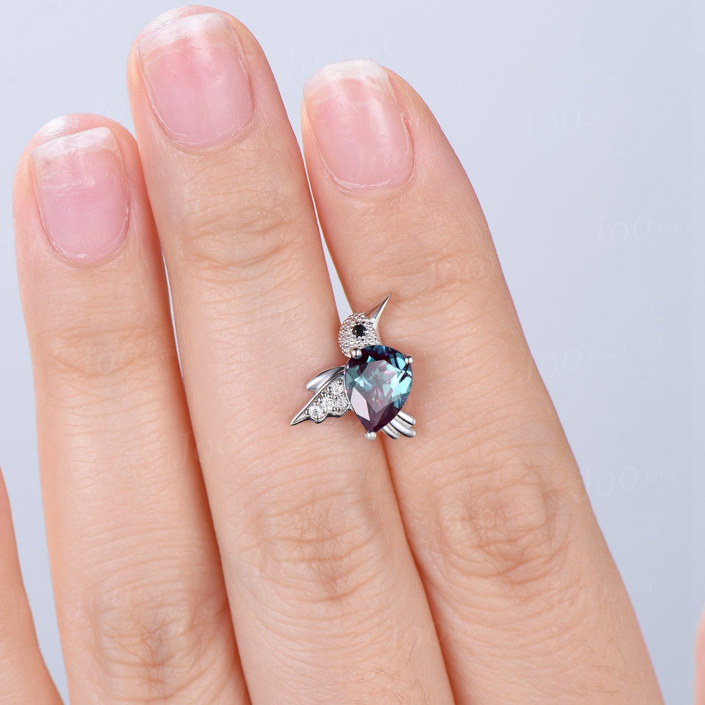 1.25ct Pear/Teardrop Cut Color-Change Alexandrite HummingBird Stud Earrings | Sterling Silver Hypoallergenic Alexandrite Earrings For Women