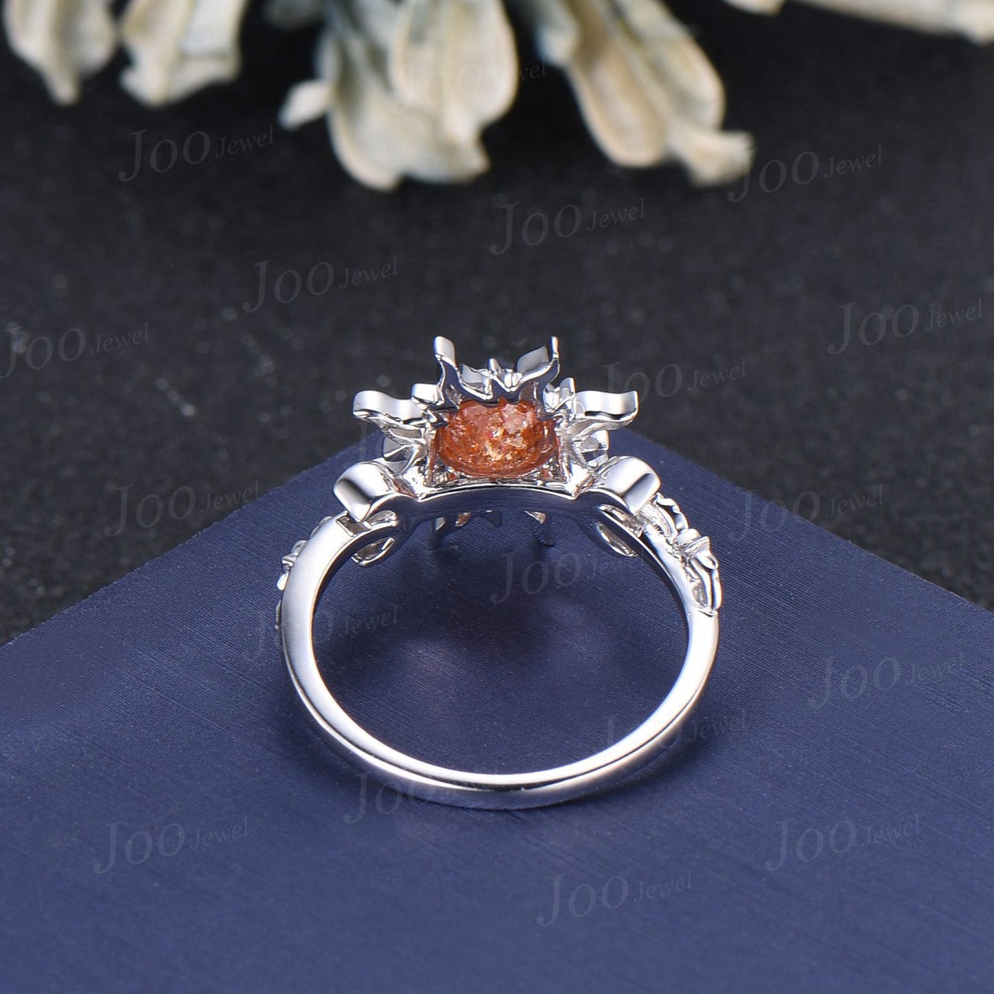 6mm Round Cut Natural Sunstone Sun Engagement Ring Unique Celestial Wedding Ring Moon Star & Sun Genuine Sunstone Jewelry Proposal Ring Gift