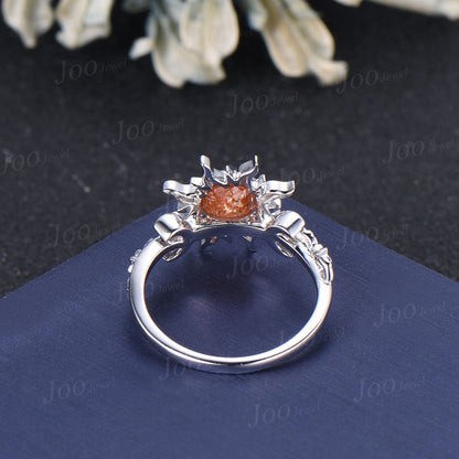 6mm Round Cut Natural Sunstone Sun Engagement Ring Unique Celestial Wedding Ring Moon Star & Sun Genuine Sunstone Jewelry Proposal Ring Gift