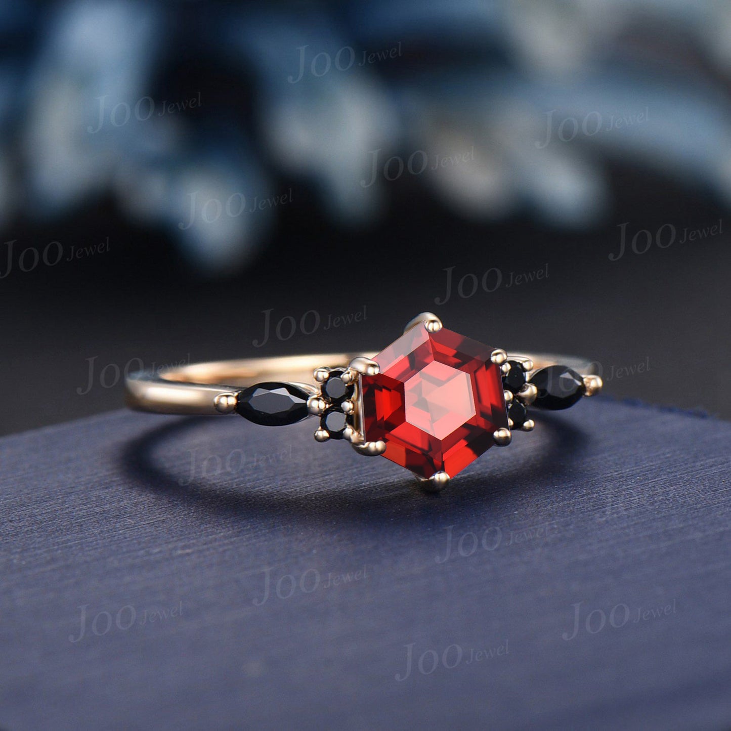 1ct Hexagon Cut Natural Garnet Promise Ring Vintage Garnet Black Spinel Wedding Ring Red Gemstone Jewelry January Birthstone Birthday Gifts