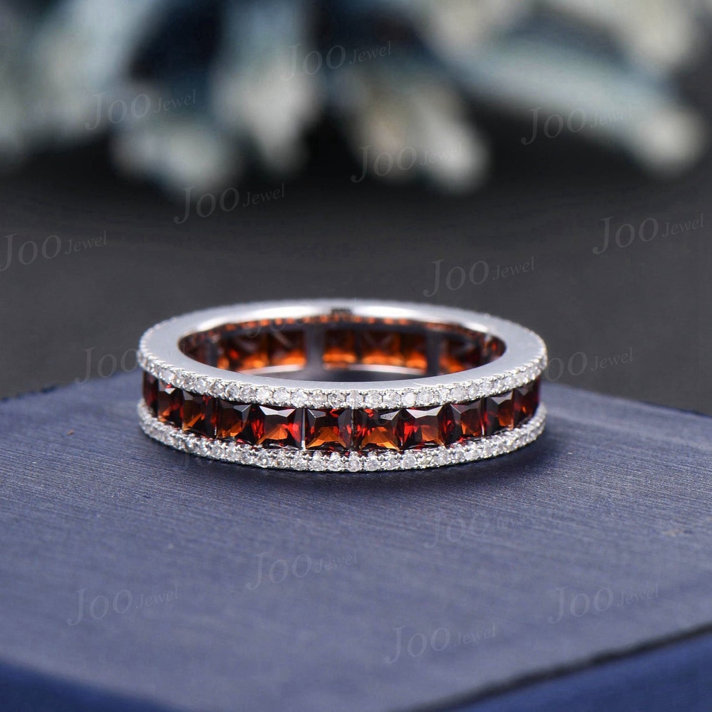 1ct Round Natural Red Garnet Bridal Set for Women Red Engagement Ring Unique Couple Ring Set Men Full Eternity Men Band Unique Promise Ring