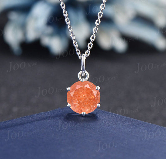 Sterling Silver Round Nature Sunstone Pendant Necklace Genuine Sunstone Pendant Orange Gemstone Jewelry Unique Birthday Gifts for Daughter