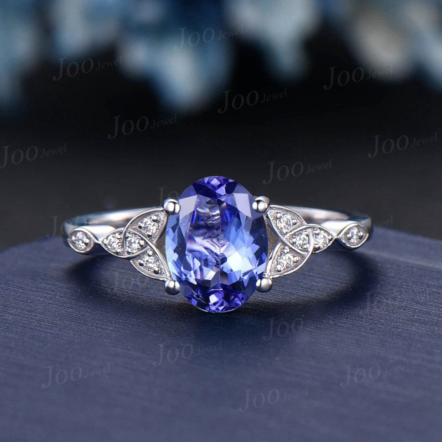 1.5ct Oval Cut Natural Tanzanite Engagement Ring Vintage 10K Rose Gold Genuine Tanzanite Celtic Engagement Ring December Birthstone Jewelry