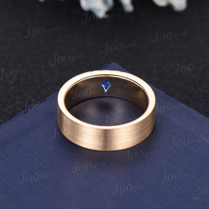 Blue Sapphire Men Wedding Band 14K Yellow Gold 6mm Men Engagement Ring Brushed Finished Band Mens Stacking Gold Band Promise Ring for Fiancé