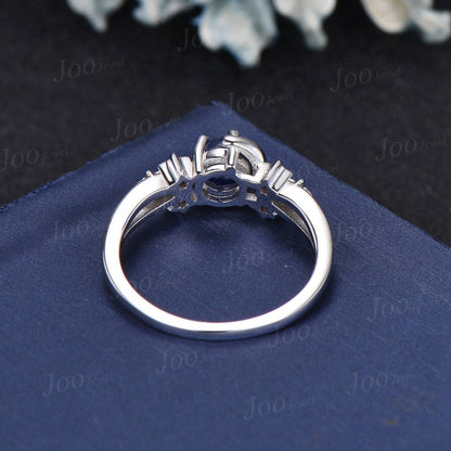 Round Natural Moonstone Promise Ring Rainbow Moonstone Moon Engagement Ring Sterling Silver Split Shank Cluster Star Wedding Ring for Women