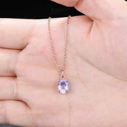 Natural Oval Lavender Amethyst Necklace Solid 14k/18k Rose Gold Vintage Personalized Crystal Wedding Pendant Anniversary Gifts For Women
