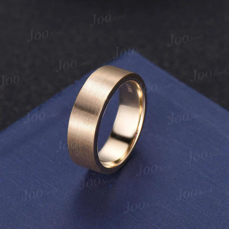 14K Yellow Gold Plain Wedding Band For Men Flat Comfort-Fit Plain Ring Brushed Band Unique Promise Ring Men's Ring Anniversary Gifts For Him