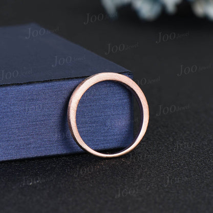 Dainty 14k Solid Rose Gold Brushed Band Ring 2.5mm Natural Baguette Moss Agate Stacking Band Promise Gift Minimalist Stackable Rings Women