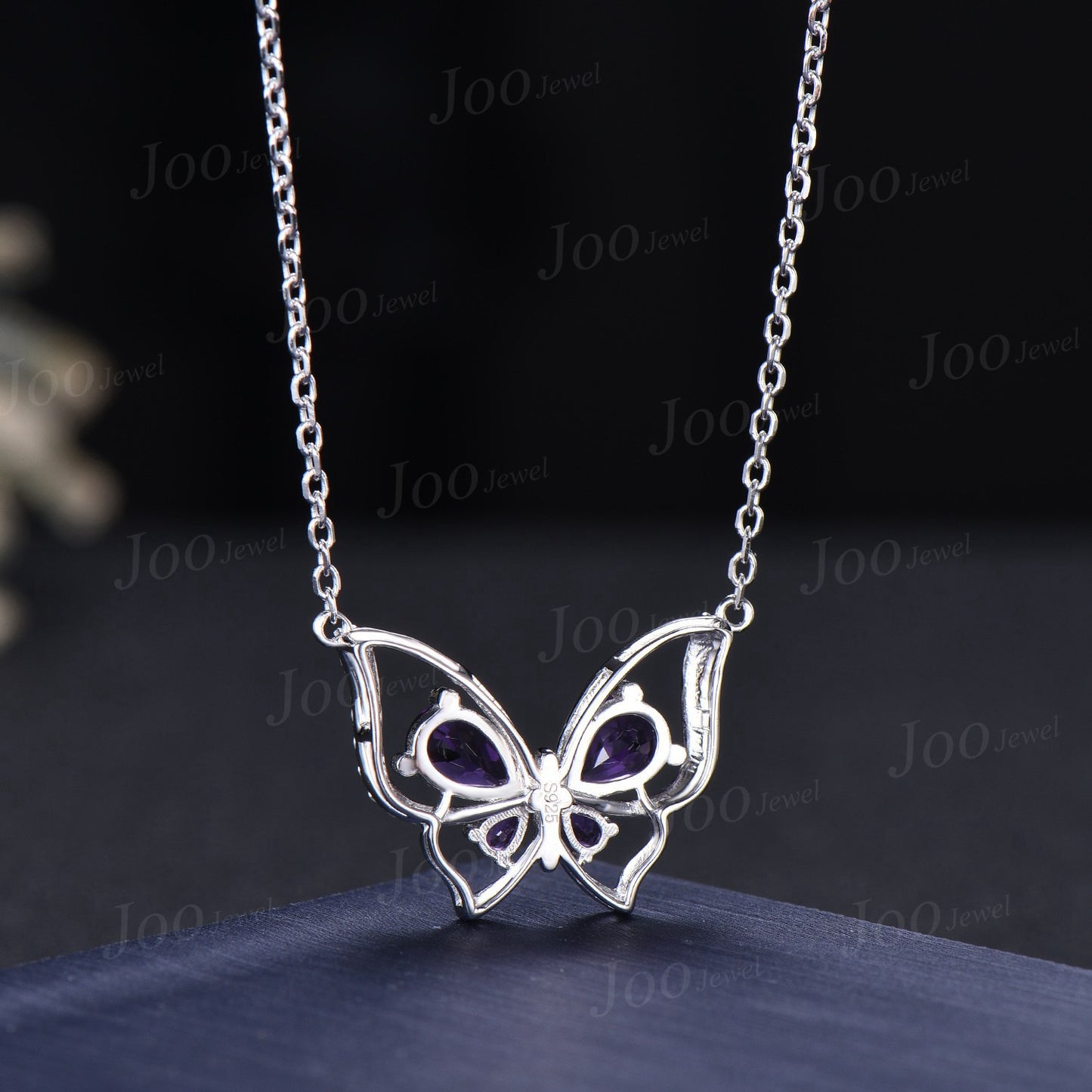 Pear Natural Amethyst Butterfly Necklace 14K Rose Gold Vintage Purple Crystal Pendant Unique February Birthstone Birthday Gifts For Daughter