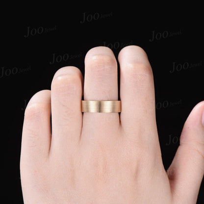 14K Yellow Gold Plain Wedding Band For Men Flat Comfort-Fit Plain Ring Brushed Band Unique Promise Ring Men's Ring Anniversary Gifts For Him