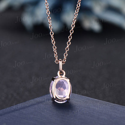 Natural Oval Lavender Amethyst Necklace Solid 14k/18k Rose Gold Vintage Personalized Crystal Wedding Pendant Anniversary Gifts For Women