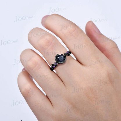 5mm Round Galaxy Blue Sandstone Ring Starry Sky Black Gold Moon Star Cluster Amethyst Twig Vine Blue Goldstone Ring Celestial Promise Rings