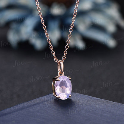 Natural Oval Lavender Amethyst Necklace Solid 14k/18k Rose Gold Vintage Personalized Crystal Wedding Pendant Anniversary Gifts For Women