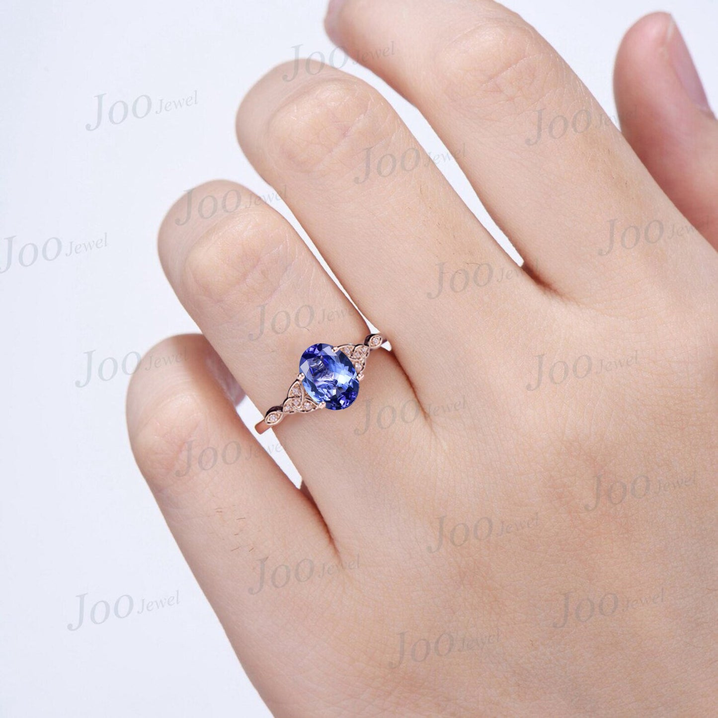 1.5ct Oval Cut Natural Tanzanite Engagement Ring Vintage 10K Rose Gold Genuine Tanzanite Celtic Engagement Ring December Birthstone Jewelry