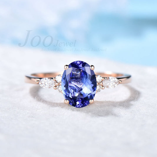 1.5ct Oval Cut Natural Tanzanite Engagement Ring 10K Rose Gold Genuine Natural Tanzanite December Birthstone Jewelry Promise/Wedding Ring