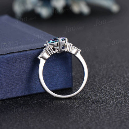 Cat Wedding Ring Vintage 1.2ct Round Color-Change Alexandrite Agate Promise Ring Peekaboo Kitten June Birthstone Gift for Cat Lover/Daughter