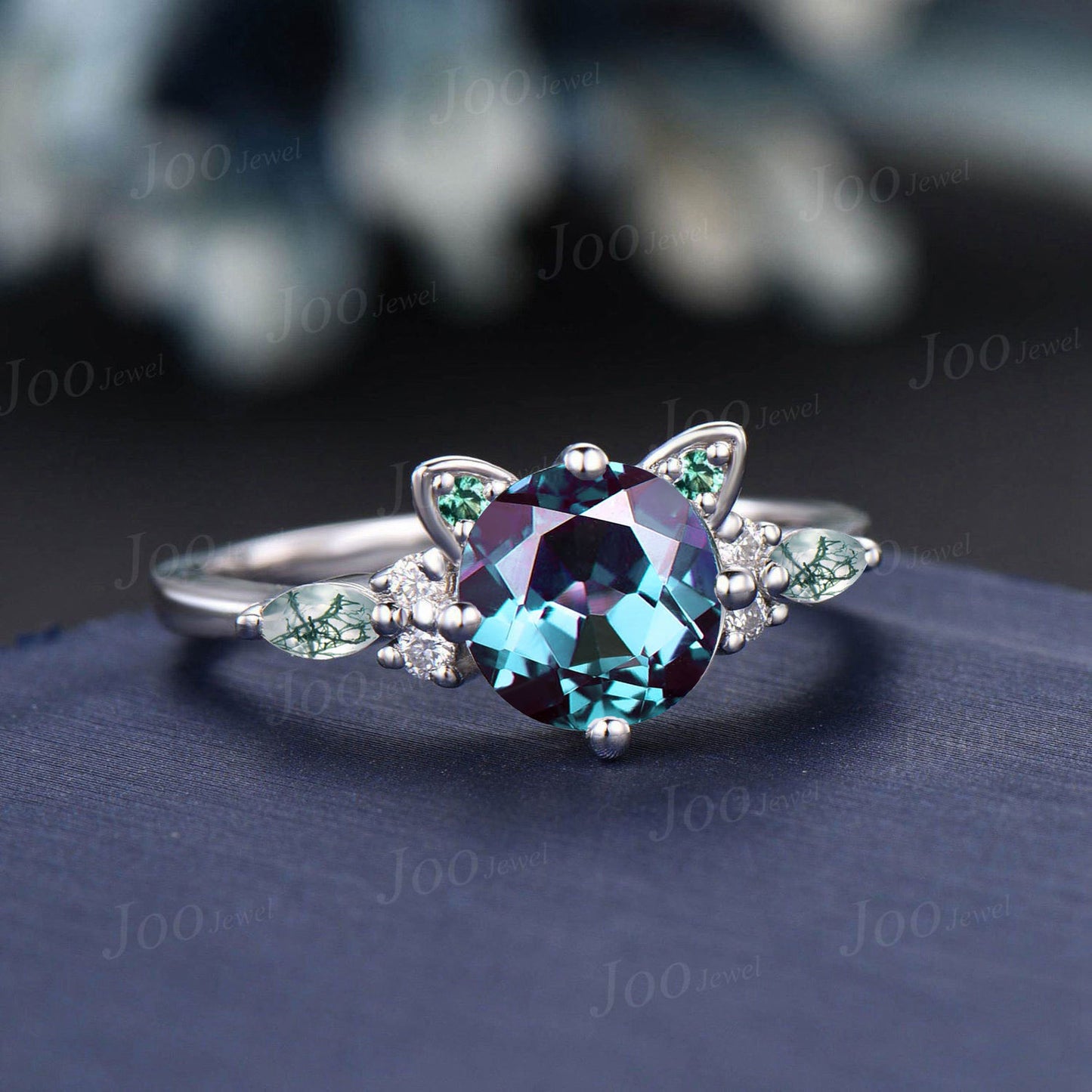 Cat Wedding Ring Vintage 1.2ct Round Color-Change Alexandrite Agate Promise Ring Peekaboo Kitten June Birthstone Gift for Cat Lover/Daughter