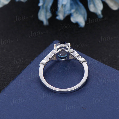 1.5ct Oval Cut Galaxy Blue Sandstone Celtic Engagement Ring Blue Gemstone Jewelry Trinity Knot Wedding Ring Moissanite Irish Amulet Jewelry