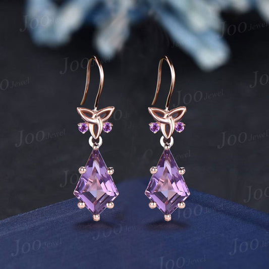 Celtic Trinity Knot Gemstone Drop Earrings Silver 1ct Kite Cut Natural Purple Amethyst Earrings Rose Gold Crystal Dangle Earrings for Women