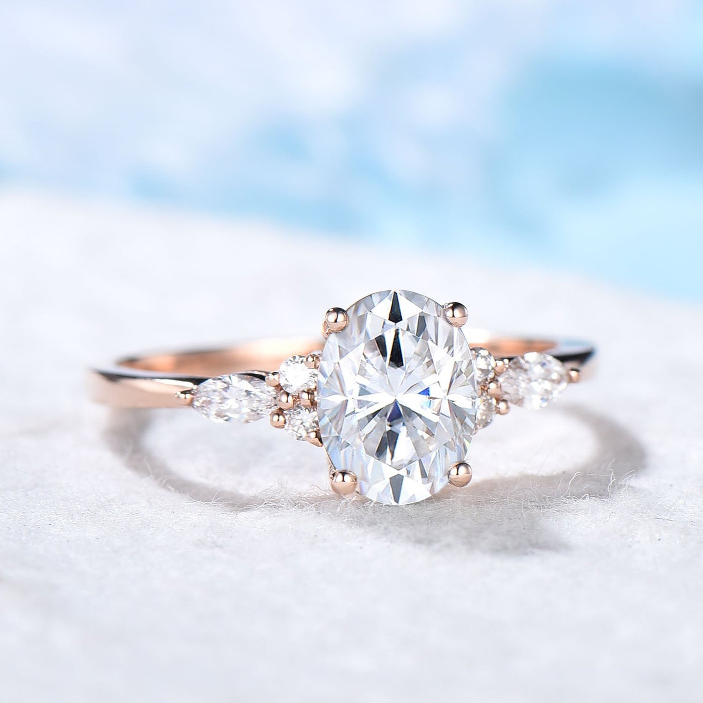 Oval Diamond Wedding Ring 1.5CTW Flawless Diamond Engagement Ring April Birthstone Cluster IGI Certified Diamond Ring Handmade Anniversary Gift for Women