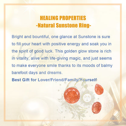 Round Cut Nature Sunstone Ring Sun Engagement Ring Orange Gemstone Jewelry Starburst Moon Ring for Women Unique Healing Stone Ring Gifts