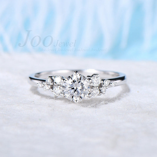 0.5CTW round cut Lab grown diamond (VS1) engagement ring solid 14k white gold cluster snowdrift natural flawless diamond promise wedding ring women gift