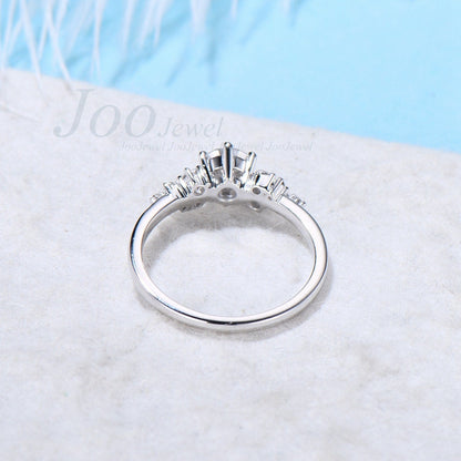 0.5CTW round cut Lab grown diamond (VS1) engagement ring solid 14k white gold cluster snowdrift natural flawless diamond promise wedding ring women gift