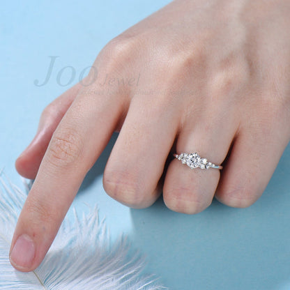 Round Cut Lab Grown Diamond Engagement Ring with IGI Certificate Unique Snowdrift Cluster Diamond Bridal Proposal Rings Personalized Gifts