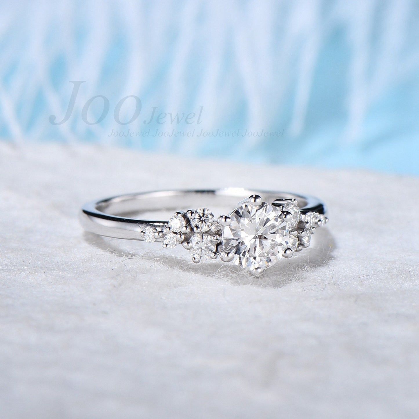Round Cut Lab Grown Diamond Engagement Ring with IGI Certificate Unique Snowdrift Cluster Diamond Bridal Proposal Rings Personalized Gifts