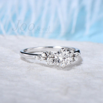 Round Cut Lab Grown Diamond Engagement Ring with IGI Certificate Unique Snowdrift Cluster Diamond Bridal Proposal Rings Personalized Gifts