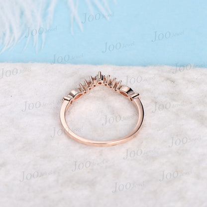 Round Opal Stacking Matching Wedding Band Art Deco 10k Rose Gold Lace Milgrain Marquise Moissanite Contoured Wedding Band For Women