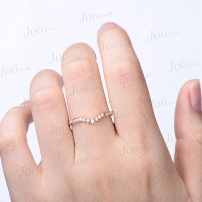 Round Opal Stacking Matching Wedding Band Art Deco 10k Rose Gold Lace Milgrain Marquise Moissanite Contoured Wedding Band For Women