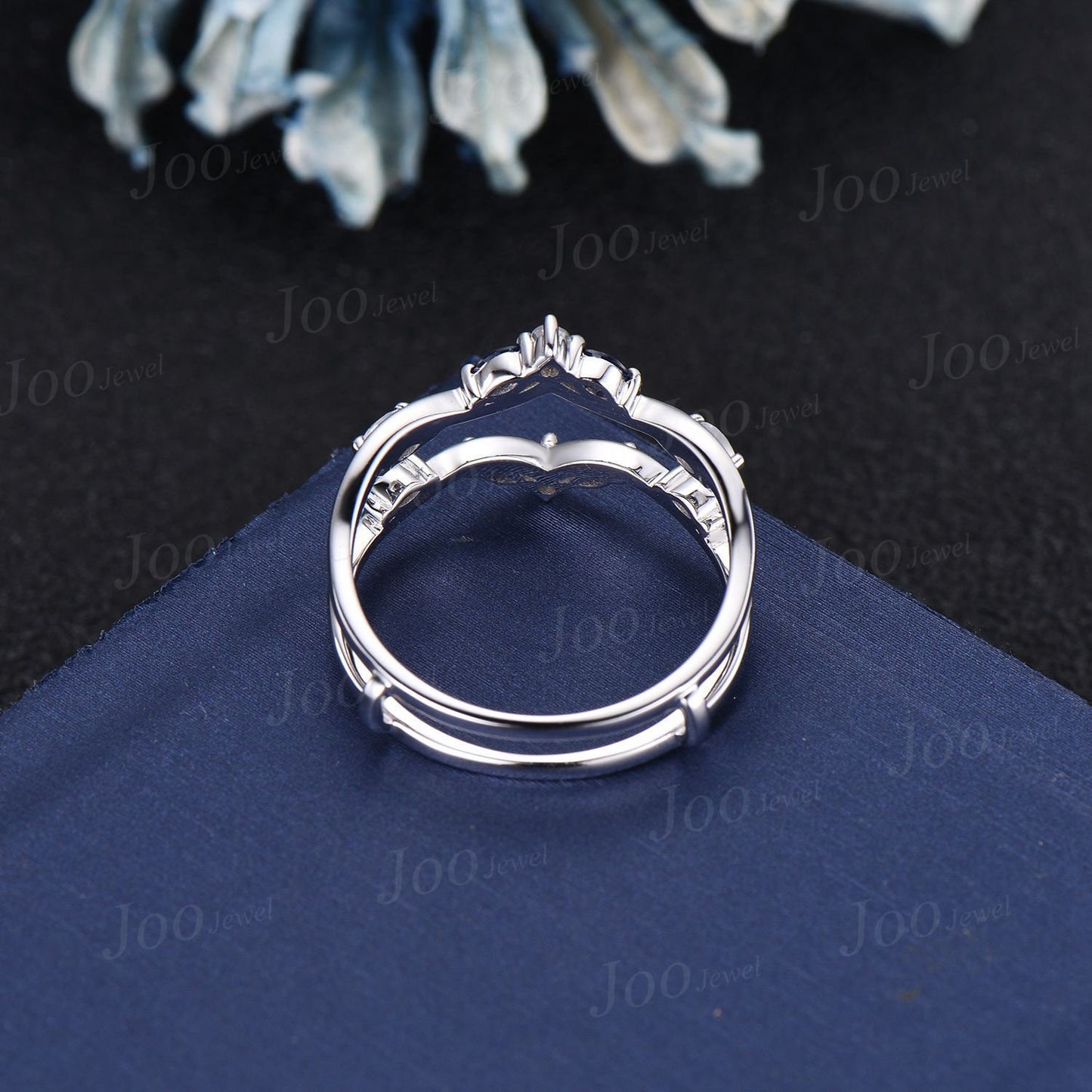 Double Curved Moonstone Blue Sapphire Contour Wedding Band Sterling Silver Enhancer Stacking Matching Nesting Band Jacket Anniversary Gifts