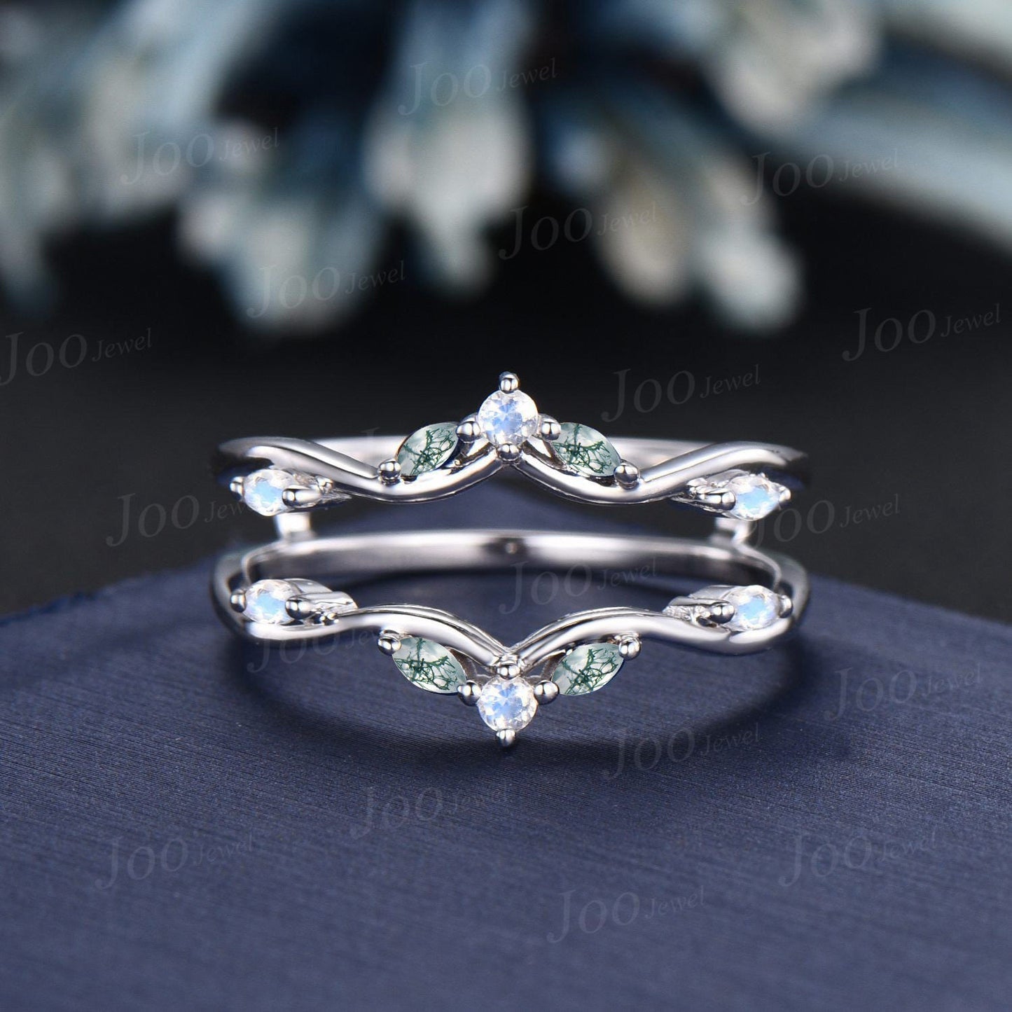 Double Curved Moonstone Blue Sapphire Contour Wedding Band Sterling Silver Enhancer Stacking Matching Nesting Band Jacket Anniversary Gifts