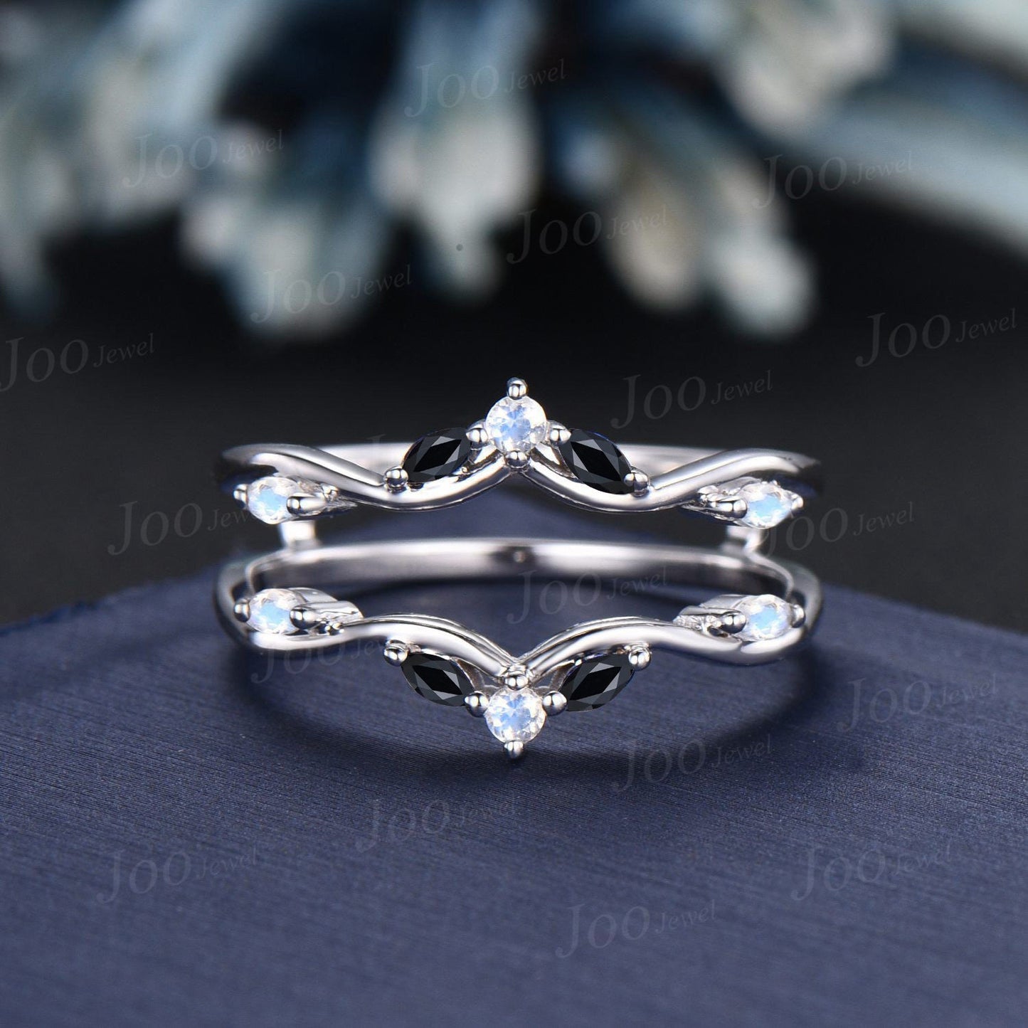 Double Curved Moonstone Blue Sapphire Contour Wedding Band Sterling Silver Enhancer Stacking Matching Nesting Band Jacket Anniversary Gifts