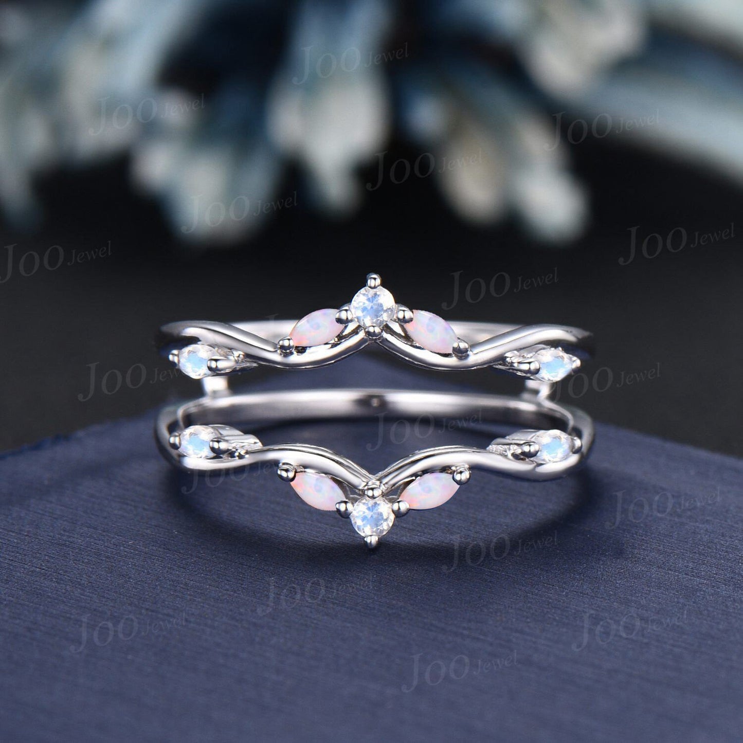 Double Curved Moonstone Blue Sapphire Contour Wedding Band Sterling Silver Enhancer Stacking Matching Nesting Band Jacket Anniversary Gifts