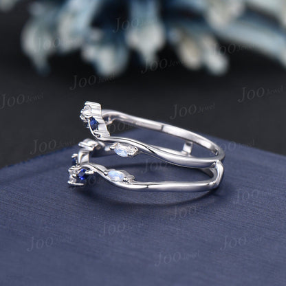 Double Curved Moonstone Blue Sapphire Contour Wedding Band Sterling Silver Enhancer Stacking Matching Nesting Band Jacket Anniversary Gifts