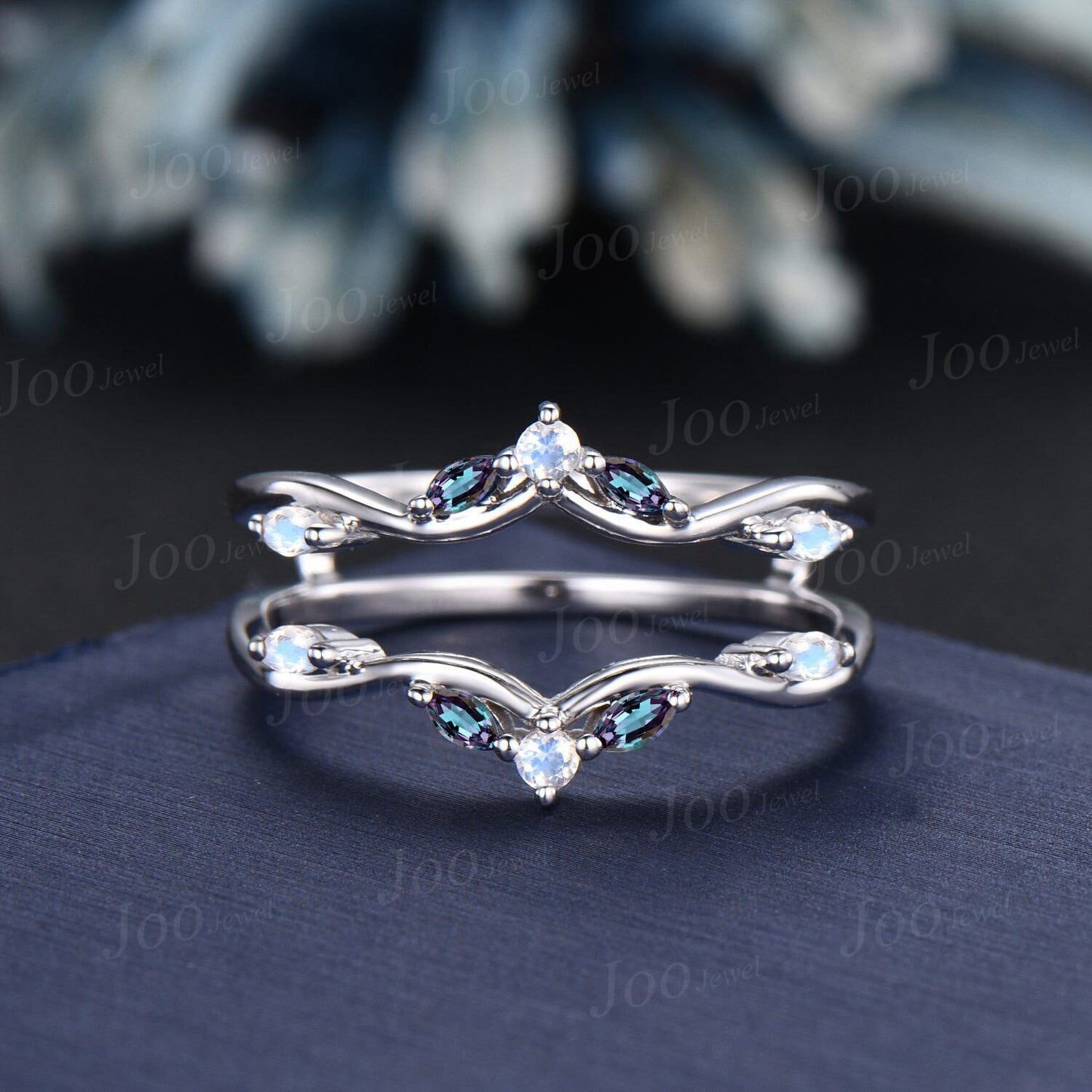 Double Curved Moonstone Blue Sapphire Contour Wedding Band Sterling Silver Enhancer Stacking Matching Nesting Band Jacket Anniversary Gifts