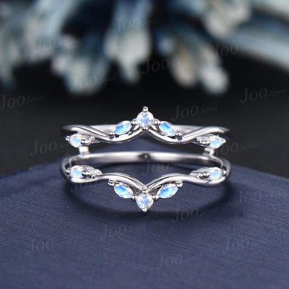 Double Curved Moonstone Blue Sapphire Contour Wedding Band Sterling Silver Enhancer Stacking Matching Nesting Band Jacket Anniversary Gifts