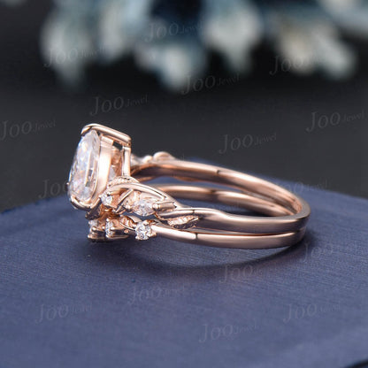 Nature Inspired Pear Moissanite Engagement Ring Set Twisted Vine Diamond Wedding Ring Teardrop Moissanite Bridal Set