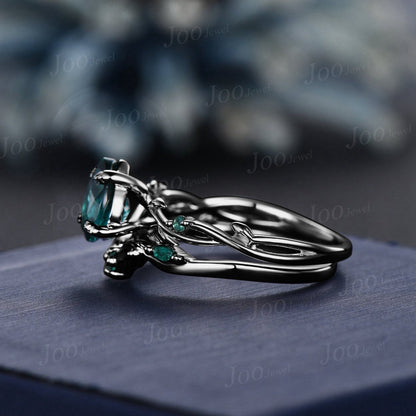 2ct Twig Vine Emerald Cut Emerald Moss Agate Wedding Ring Set Silver Green Emerald Engagement Ring Set Vintage May Birthstone Gift For Women