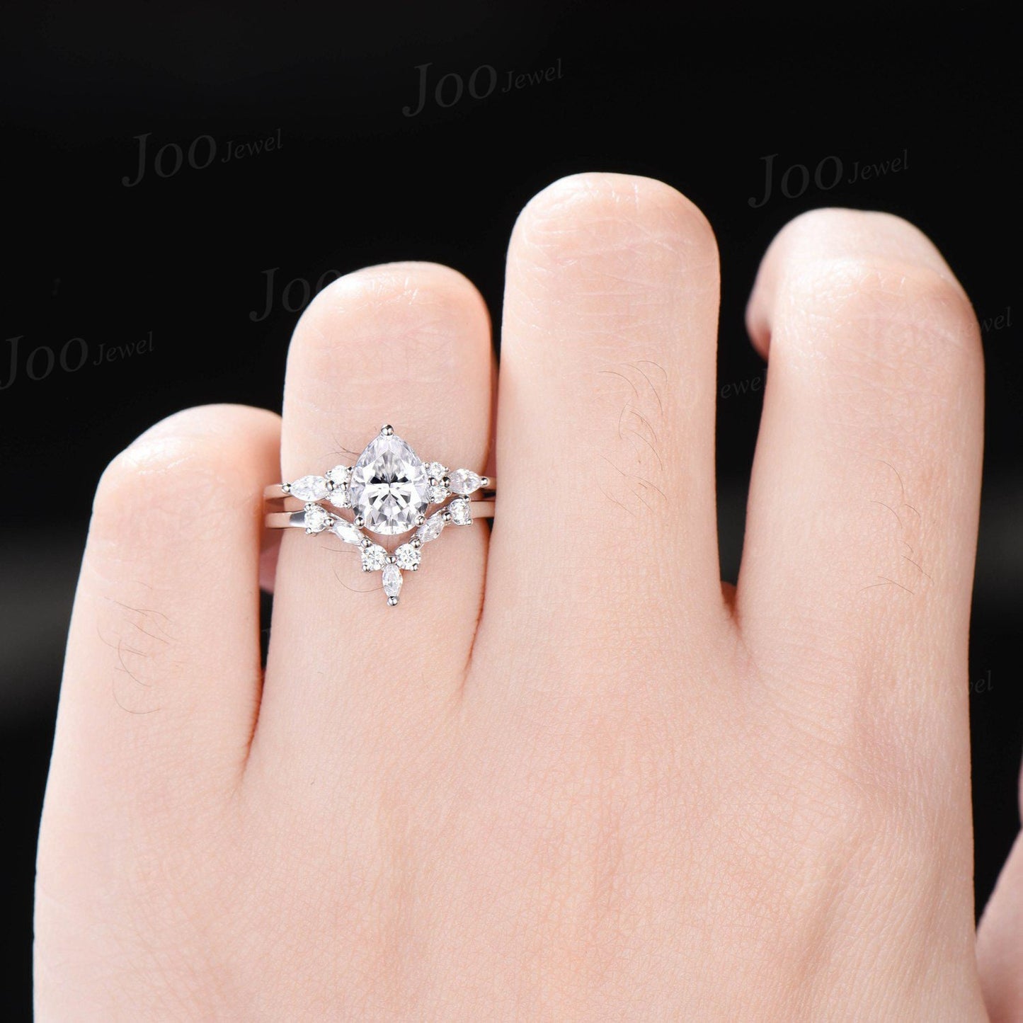 Pear Lab Grown Diamond Engagement Ring Set With IGI Certificate Vintage Diamond Ring Set Marquise Moissanite Ring Unique Diamond Bridal Set