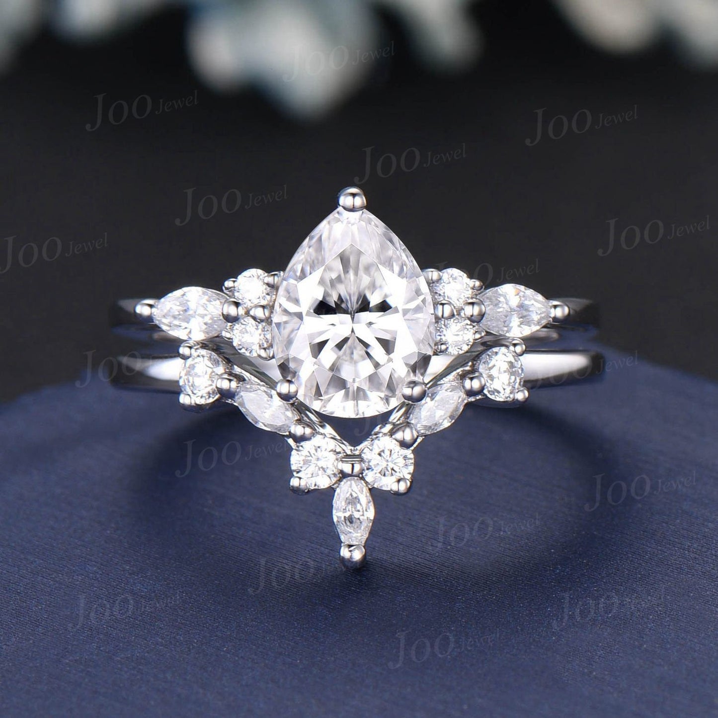 Pear Lab Grown Diamond Engagement Ring Set With IGI Certificate Vintage Diamond Ring Set Marquise Moissanite Ring Unique Diamond Bridal Set