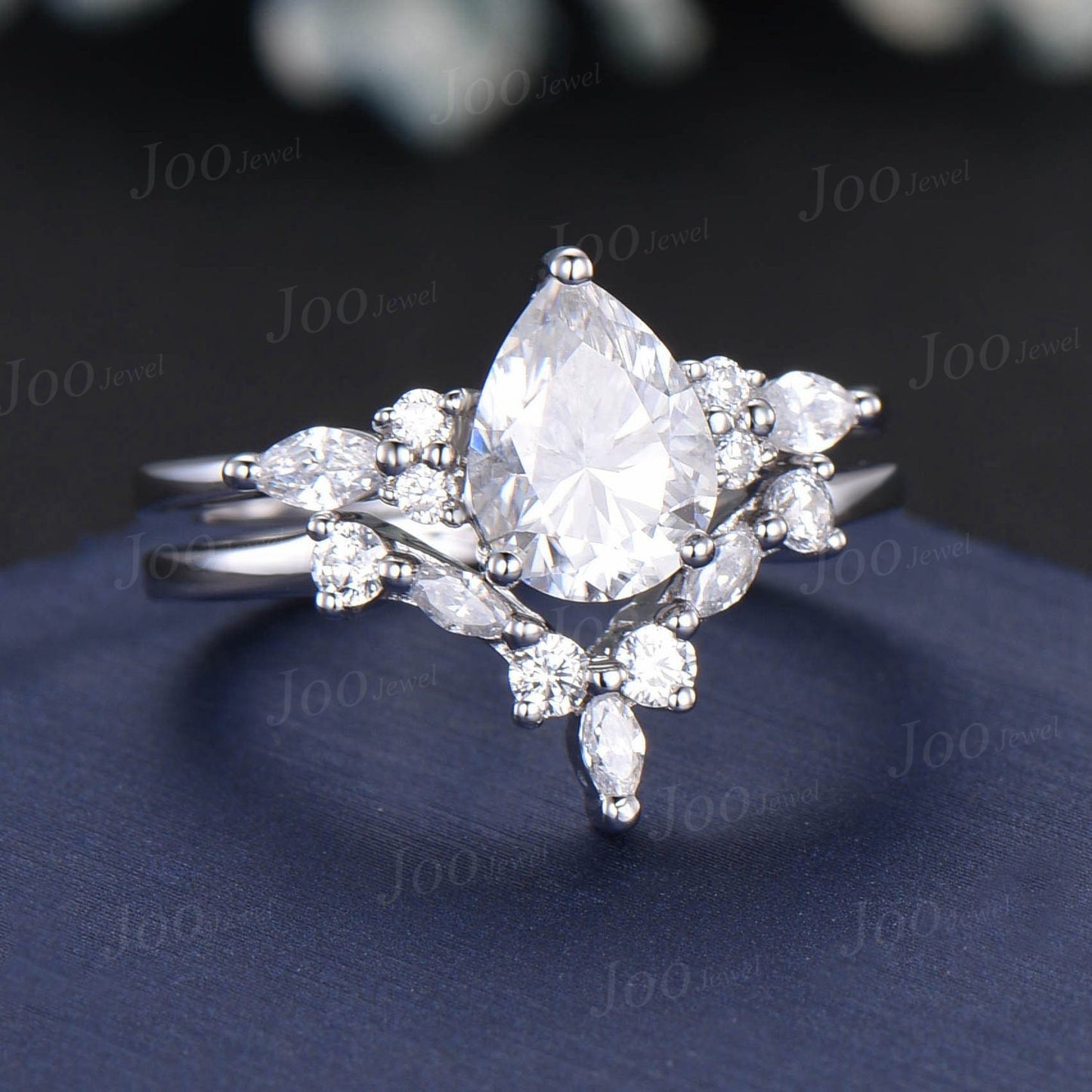 Pear Lab Grown Diamond Engagement Ring Set With IGI Certificate Vintage Diamond Ring Set Marquise Moissanite Ring Unique Diamond Bridal Set
